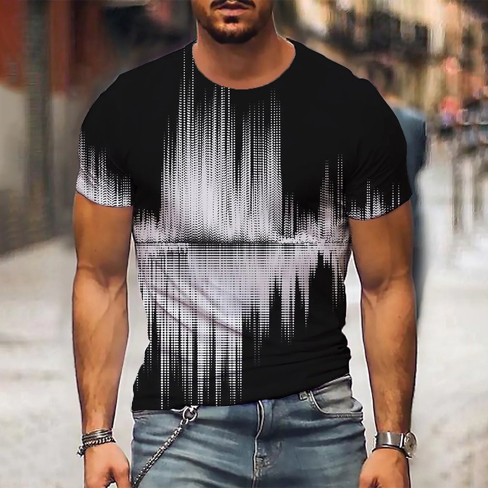 Men's T Shirt Graphic 3d O Neck Black White Stripes Oversized Clothing Casual Daily Top Streetwear Short Sleeve Clothing