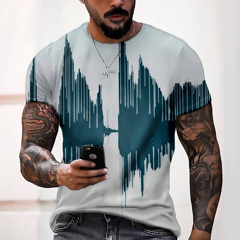 Men's T Shirt Graphic 3d O Neck Black White Stripes Oversized Clothing Casual Daily Top Streetwear Short Sleeve Clothing
