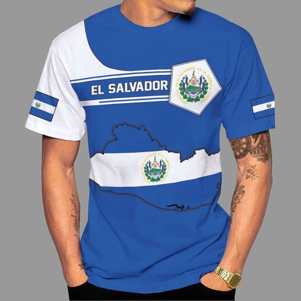 Stretchy Oversized T-shirts Wholesale Print on Demand EL Salvador Flag Luxury Gym Clothes Casual Custom Logo Men's Shirts Top