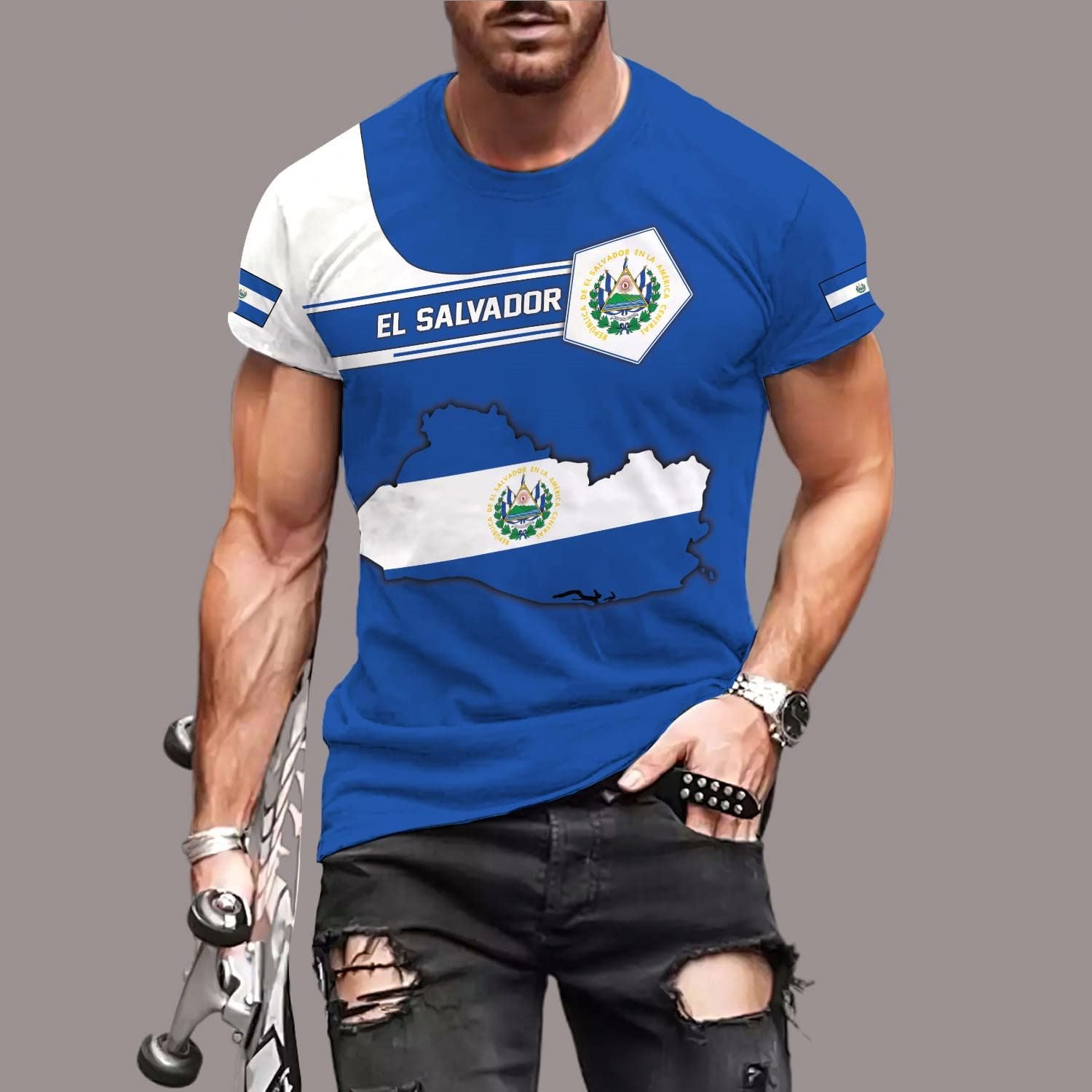 Stretchy Oversized T-shirts Wholesale Print on Demand EL Salvador Flag Luxury Gym Clothes Casual Custom Logo Men's Shirts Top