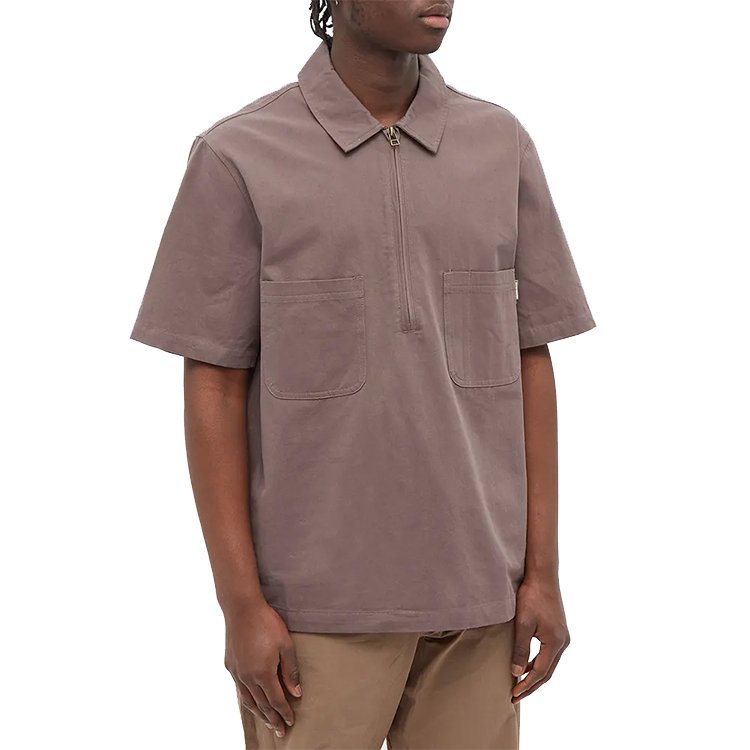 Manufacture Custom Logo High Quality Cotton Short Sleeve Blank Plain Half Zip Up Mens Work Shirt For Men