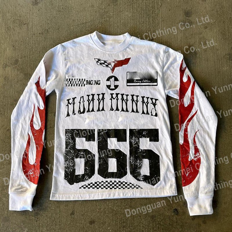 Streetwear Clothes manufacturer custom print acid wash cotton tshirt oversized vintage boxy heavyweight Long Sleeve T Shirt men