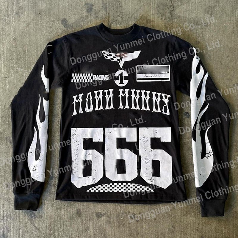 Streetwear Clothes manufacturer custom print acid wash cotton tshirt oversized vintage boxy heavyweight Long Sleeve T Shirt men