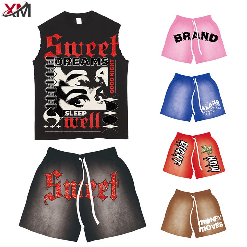 2024 New Casual Printing 2 Piece Set Oversize Joggers Suits Cotton Men'S Sets Custom Logo Sweatsuit Sport T-Shirt Short Set