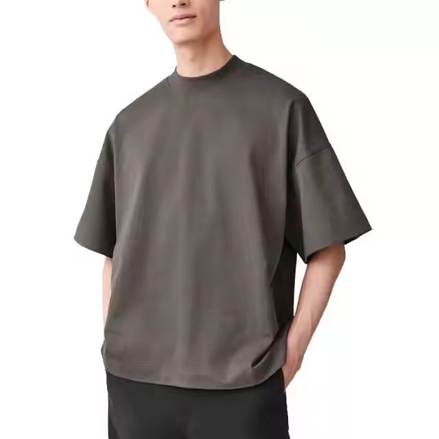 Men's heavy t-shirt oversized blank 100% cotton boxy t-shirt high neck drop shoulder t-shirt T-228