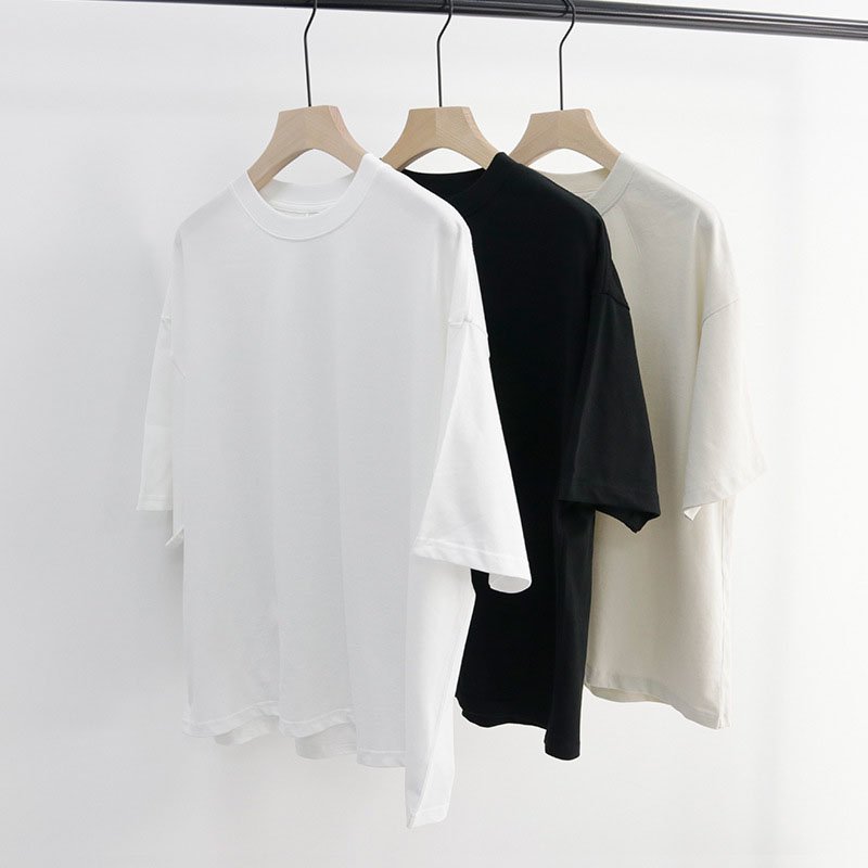 Men's heavy t-shirt oversized blank 100% cotton boxy t-shirt high neck drop shoulder t-shirt T-228