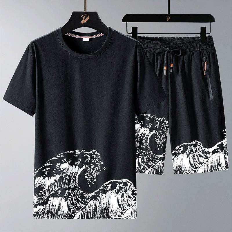 Men's T-shirt shorts suit summer short-sleeved tops and pants suit thin loose breathable casual running suit fashionable