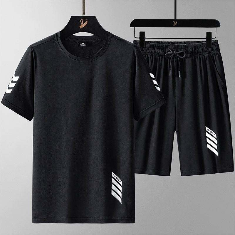 Men's T-shirt shorts suit summer short-sleeved tops and pants suit thin loose breathable casual running suit fashionable