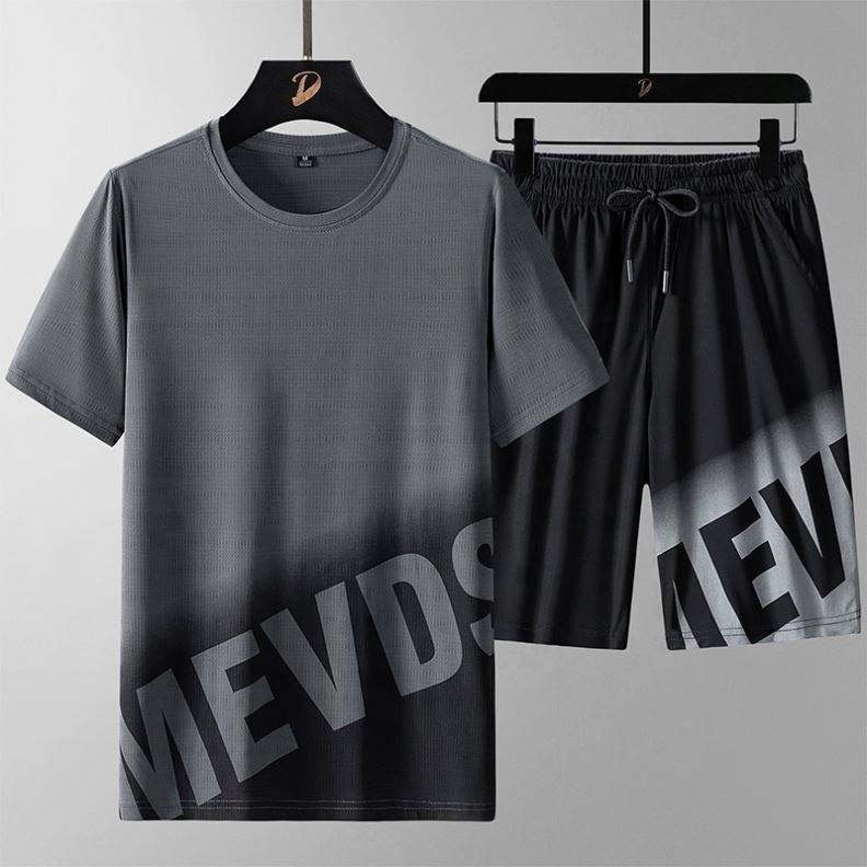 Men's T-shirt shorts suit summer short-sleeved tops and pants suit thin loose breathable casual running suit fashionable