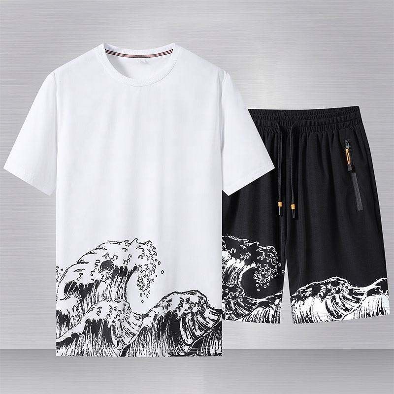 Men's T-shirt shorts suit summer short-sleeved tops and pants suit thin loose breathable casual running suit fashionable