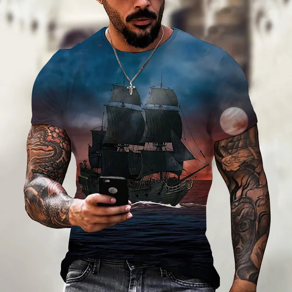 2024 New Fashion Men's T-shirt Summer round Neck Short Sleeved Oversized Fit Soft & Quick Dry with Digital Print Long Length