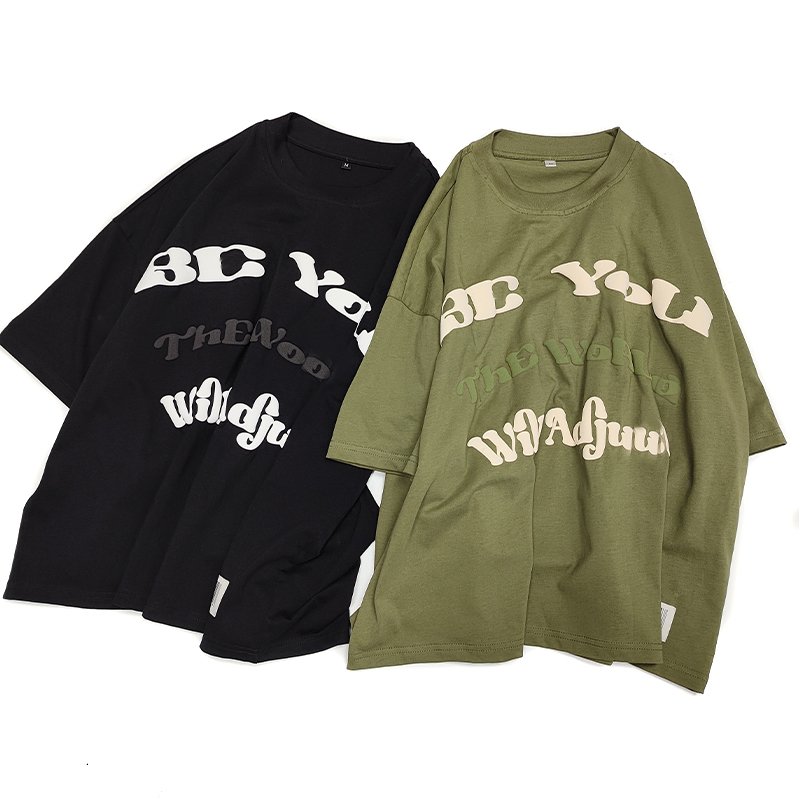 YYSY summer shirts men street oversized short sleeve crew neck woven 3D puff print big plus size men's t-shirts