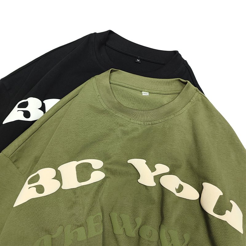 YYSY summer shirts men street oversized short sleeve crew neck woven 3D puff print big plus size men's t-shirts