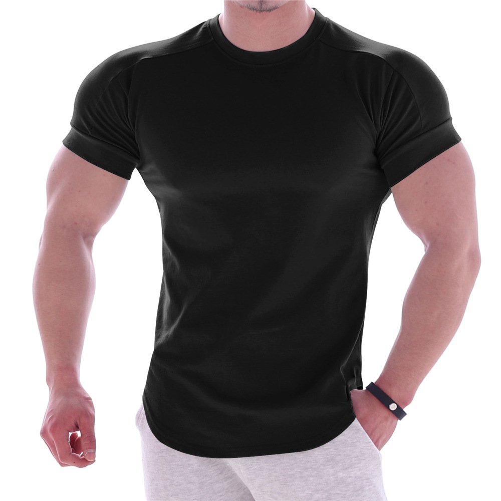 Quick drying in summer custom logo blank t-shirts for men Curved hem crew neck high quality mens muscle slim fit t shirt