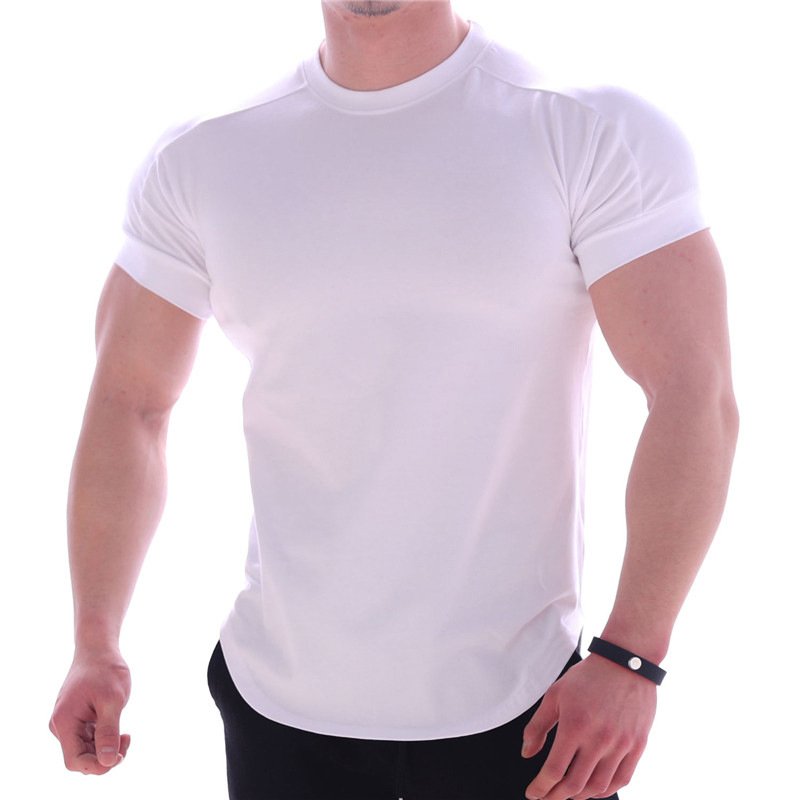 Quick drying in summer custom logo blank t-shirts for men Curved hem crew neck high quality mens muscle slim fit t shirt