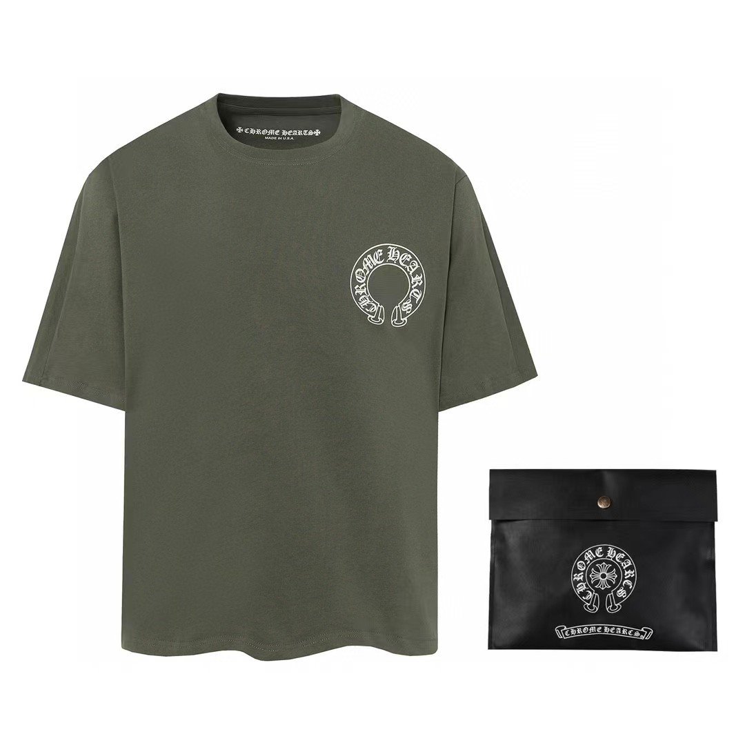 Luxury hearts chrome classic large horseshoe cross flower Sanskrit short-sleeved T-shirt men and women Wholesale Dropshipping