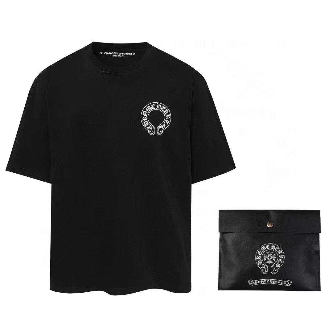 Luxury hearts chrome classic large horseshoe cross flower Sanskrit short-sleeved T-shirt men and women Wholesale Dropshipping