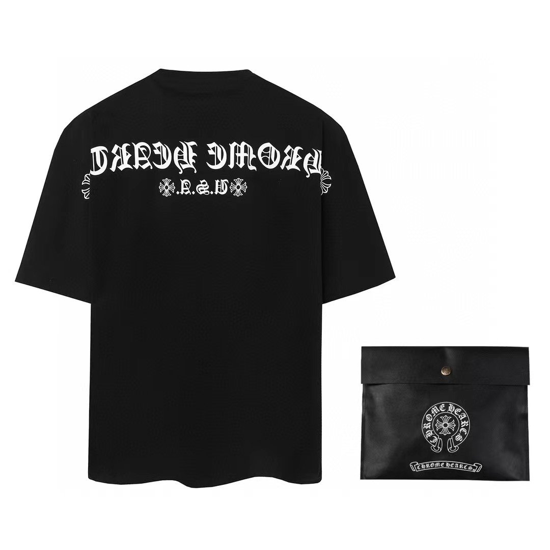 Luxury hearts chrome classic large horseshoe cross flower Sanskrit short-sleeved T-shirt men and women Wholesale Dropshipping