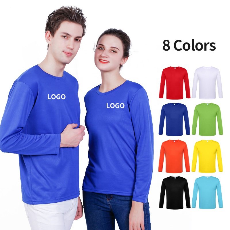 Custom Plus Size Men's T-Shirt Polyester Long Sleeve black t-shirt Summer Quick Dry Women's T-Shirt With Embroidery Logo T178