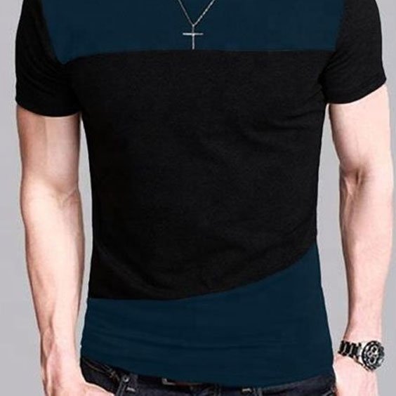 Round Neck Short-Sleeved Vocation T-Shirt Color Matching Men'S T-Shirt Color Block Round Neck Black T-Shirt