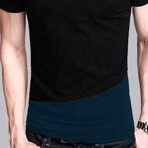 Round Neck Short-Sleeved Vocation T-Shirt Color Matching Men'S T-Shirt Color Block Round Neck Black T-Shirt