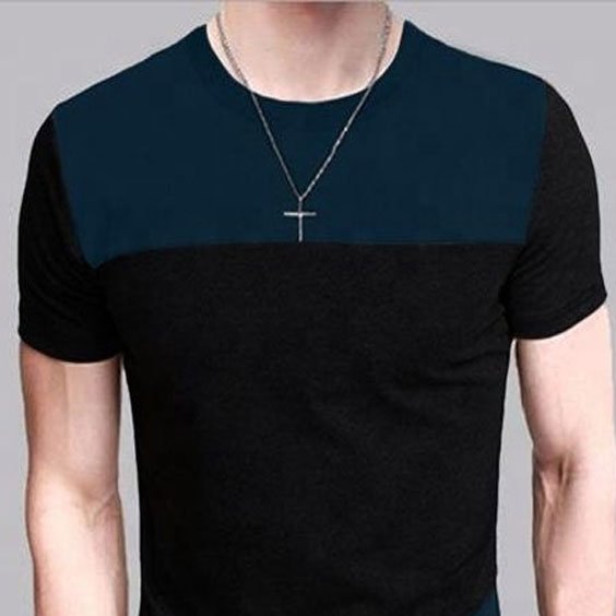 Round Neck Short-Sleeved Vocation T-Shirt Color Matching Men'S T-Shirt Color Block Round Neck Black T-Shirt