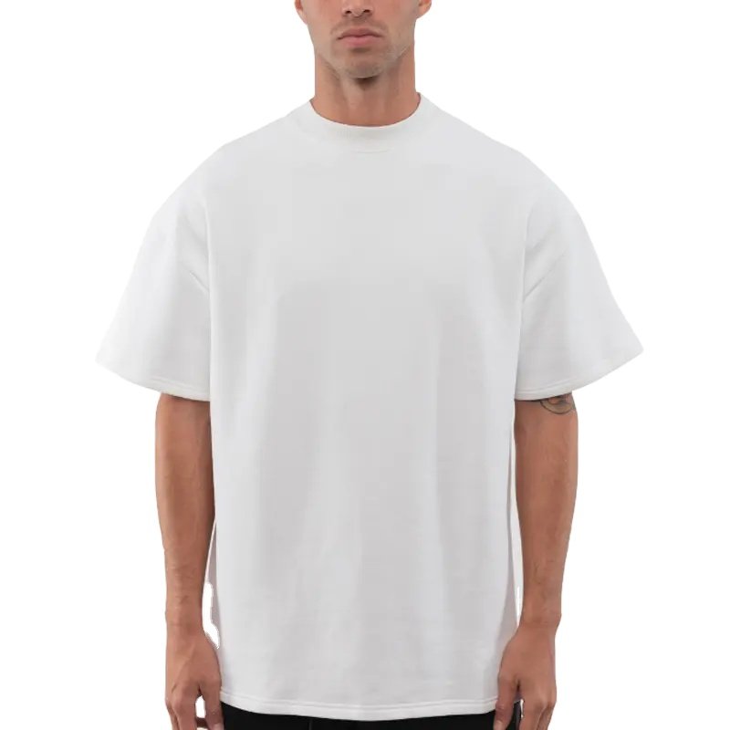 Heavy 240gsm Mens Black Thick Heavyweight Rib Mock Neck Drop Shoulder Custom Logo Oversized T Shirts