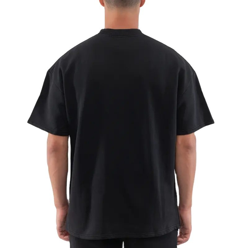 Heavy 240gsm Mens Black Thick Heavyweight Rib Mock Neck Drop Shoulder Custom Logo Oversized T Shirts