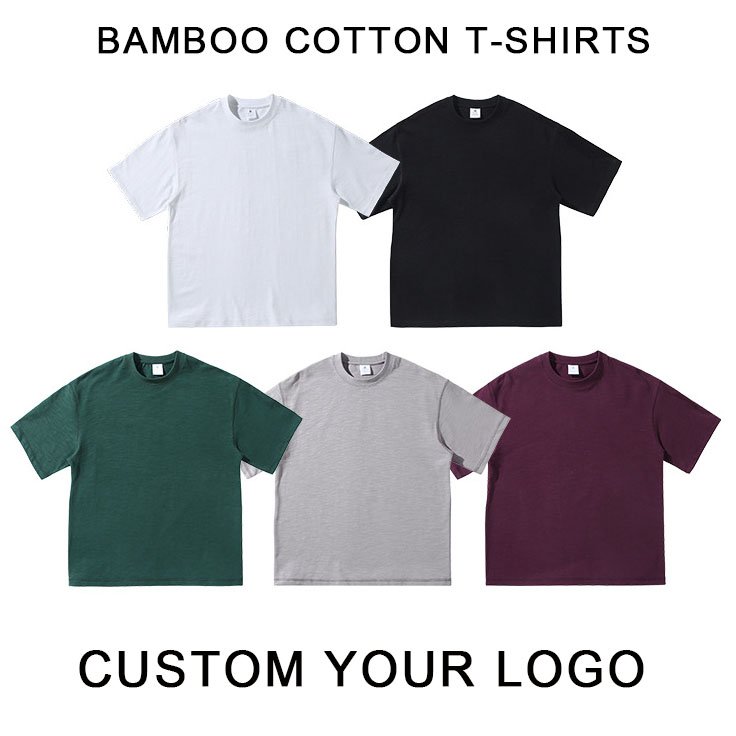 High Quality Custom Logo Bamboo Cotton 320gsm DTG Printing Oversized Tshirt Comfortable Drop Shoulder Men's T-shirts
