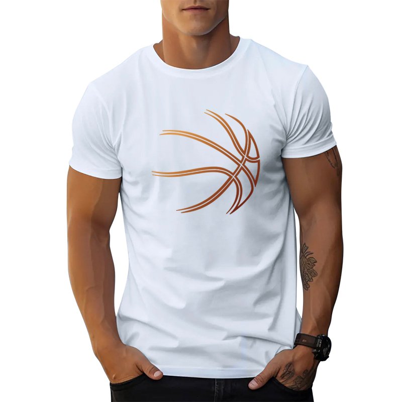 American style t shirt high quality cotton short sleeve gradient ramp basketball outline graphic t shirts print men's t-shirts