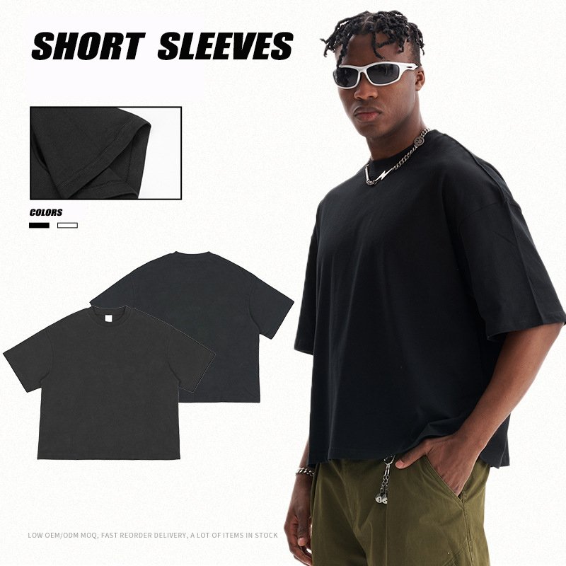 high-quality fashion Short and wide heavy-duty 100% cotton short sleeves loose fitting street style men's T-shirt