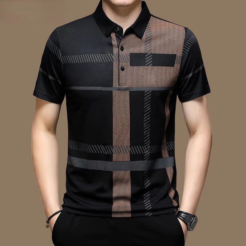 Custom men's button-up Polo shirt Fashion Business work wear short-sleeved T-shirt tops casual street men's clothing