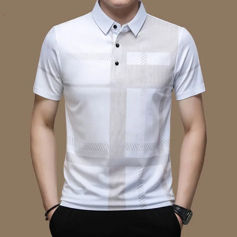 Custom men's button-up Polo shirt Fashion Business work wear short-sleeved T-shirt tops casual street men's clothing