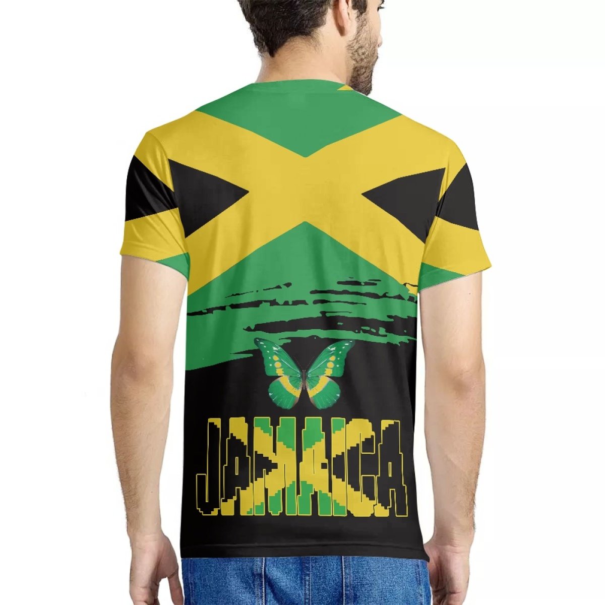 Custom High Quality Men's T-shirt for Sports Jamaica Flag Printed Polyester Tee Shirt Blouses Tops Unisex Gym Plain T Shirt