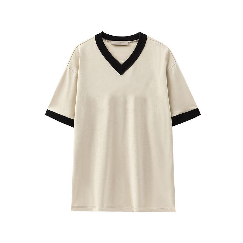 Summer Sports Casual 100% Cotton Blank Men's T-shirt Contrast Color Custom Logo V-Neck Short Sleeve T-Shirt