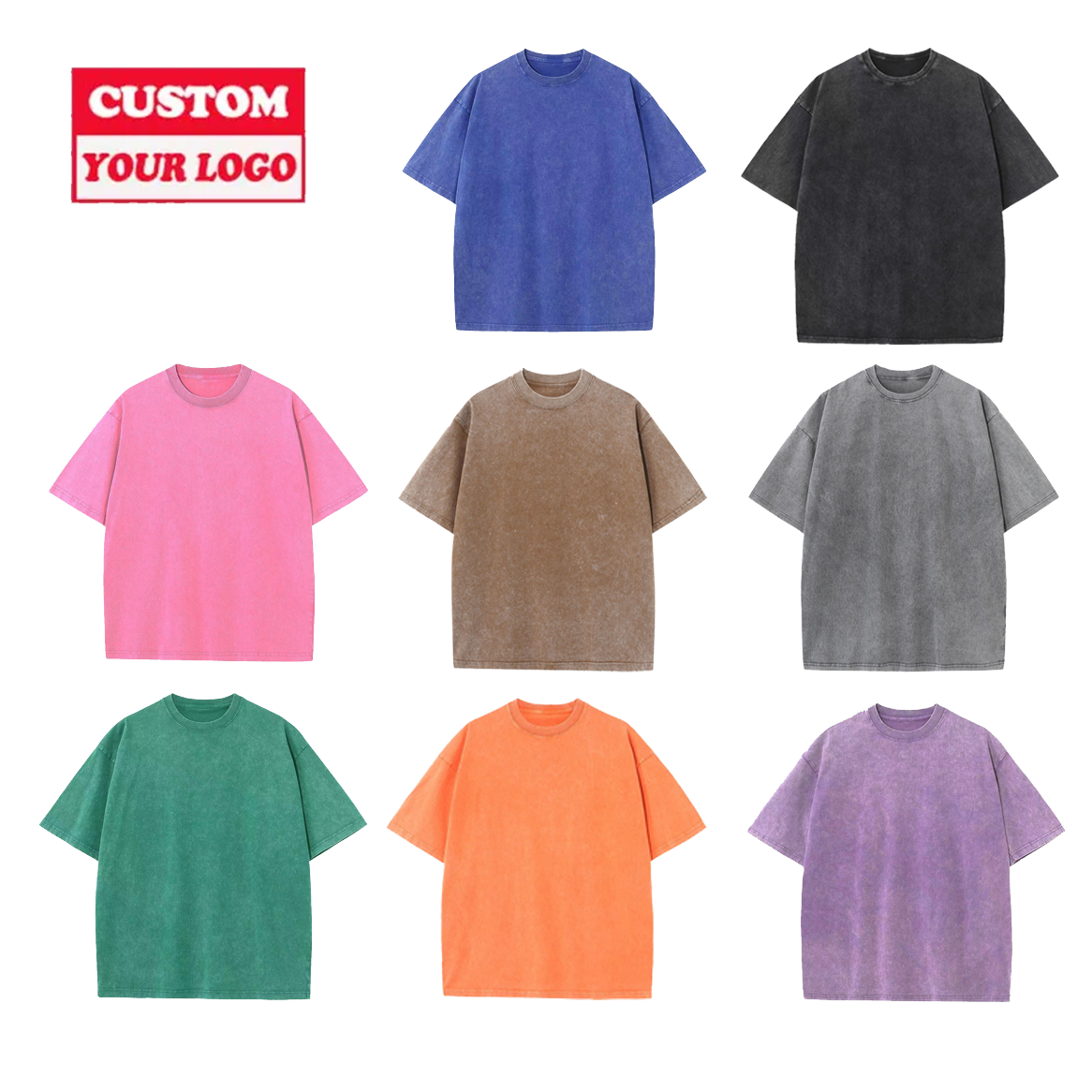 Heavyweight Cotton With Logo Stone Men Women Distressed t-shirt Tshirt Dtg Print Oversize Black Custom Vintage Acid Wash T Shirt