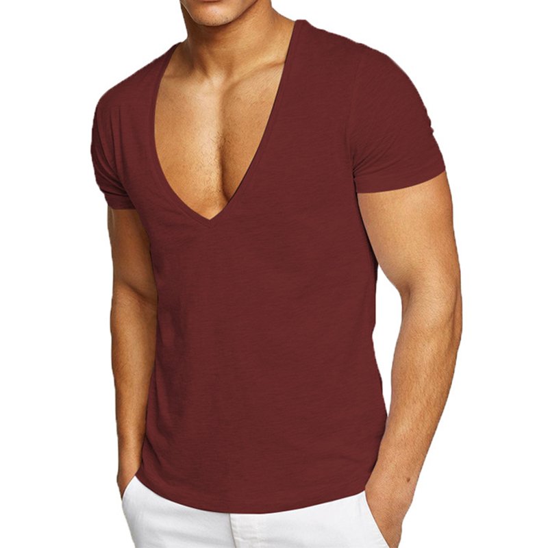 2024 wholesale activewear summer white black V neck men sexy t-shirt Men's workout sport blank wholesale gym wear t shirt