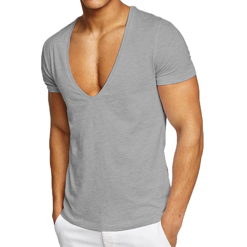 2024 wholesale activewear summer white black V neck men sexy t-shirt Men's workout sport blank wholesale gym wear t shirt