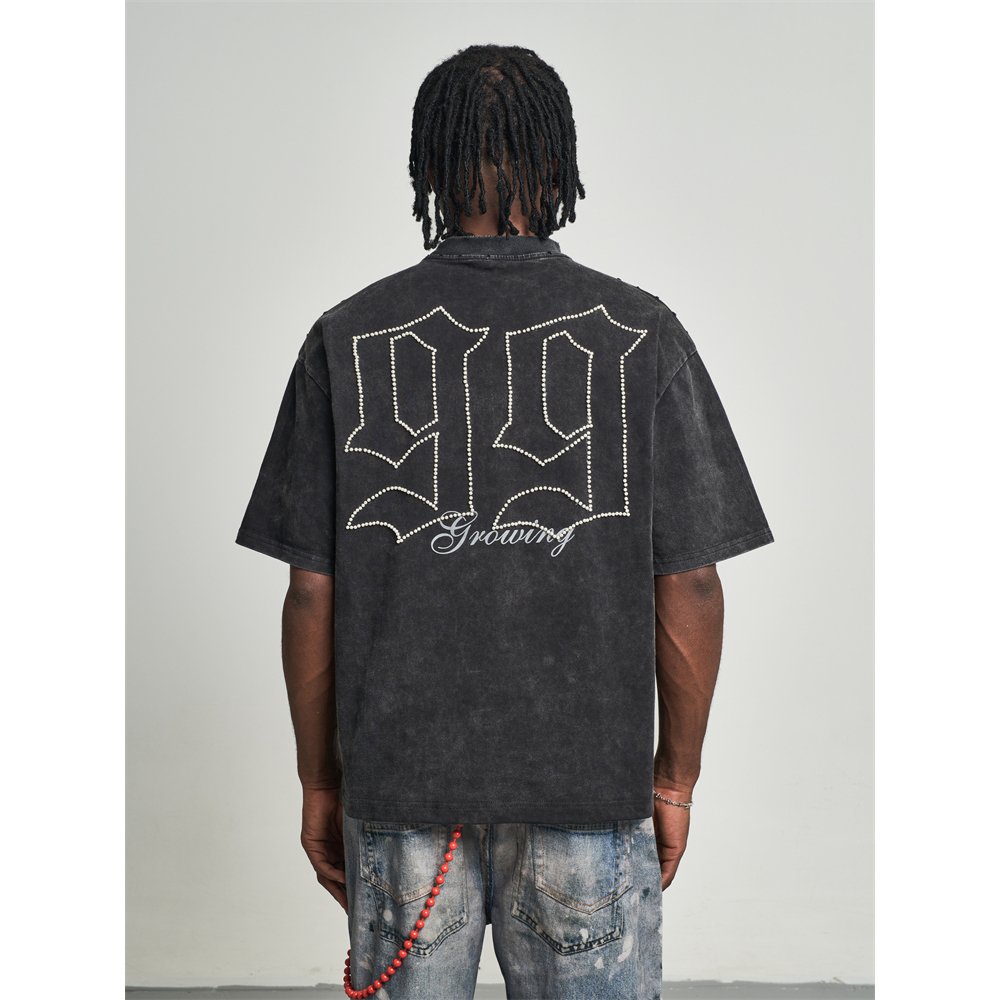Custom Vintage Style Gradient Acid Wash Men'S T Shirts Oversized Heavyweight Hip Hop Round Neck Graphic T Shirts