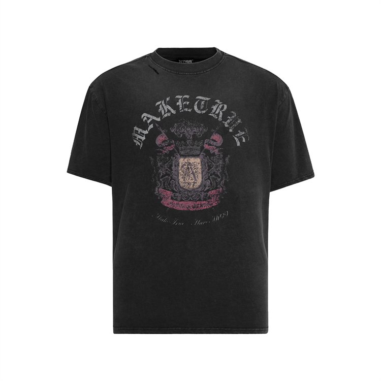 Custom Vintage Style Gradient Acid Wash Men'S T Shirts Oversized Heavyweight Hip Hop Round Neck Graphic T Shirts