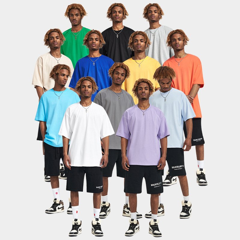 Custom short sleeves drop shoulder t shirt 250gsm plus size men s tshirt crewneck DTG printed stone washed t shirts
