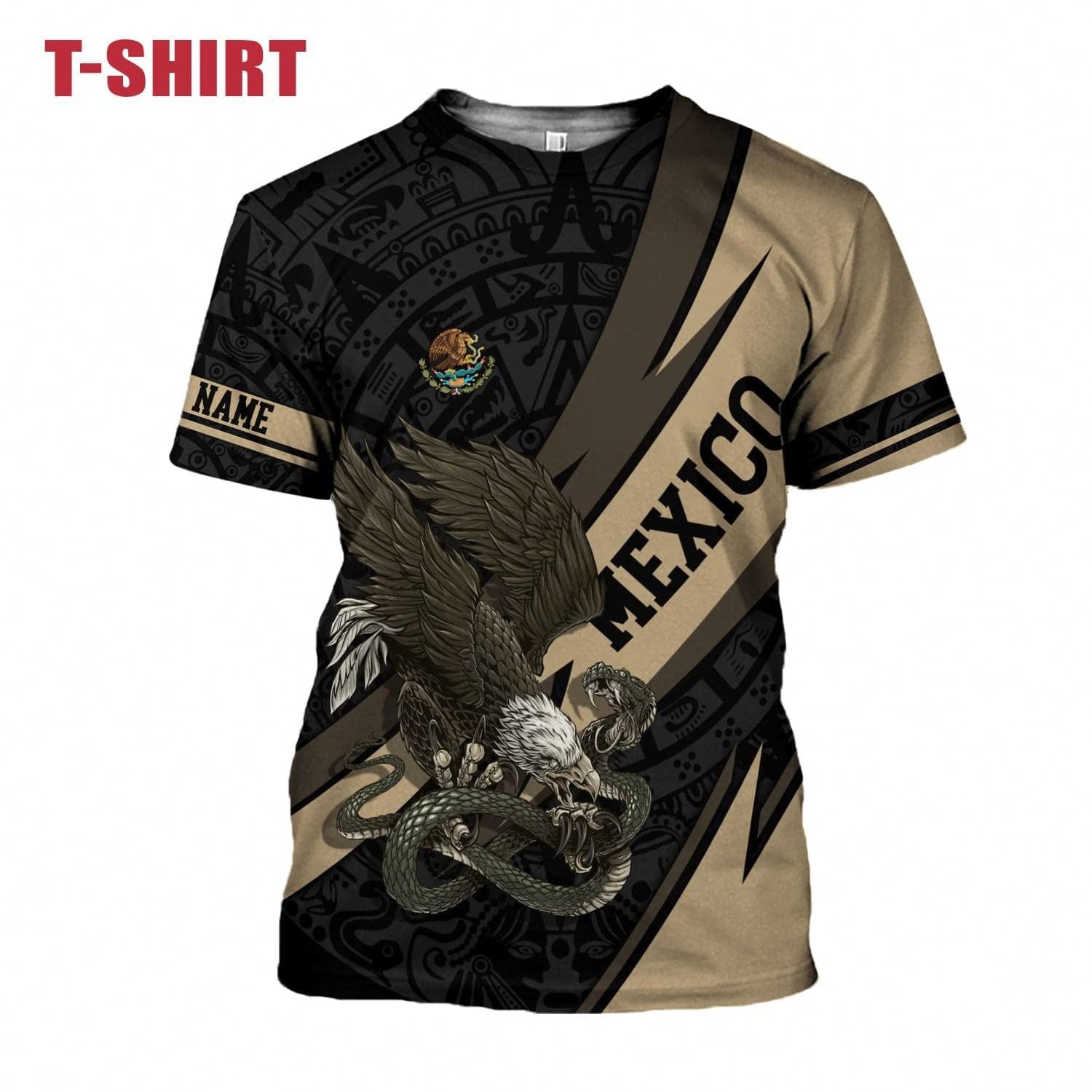 Wholesale Polyester Mexico Eagle Print Patten Comfortable Plus Size Mens T Shirts Latest Mexican Custom Design Men's T-shirts