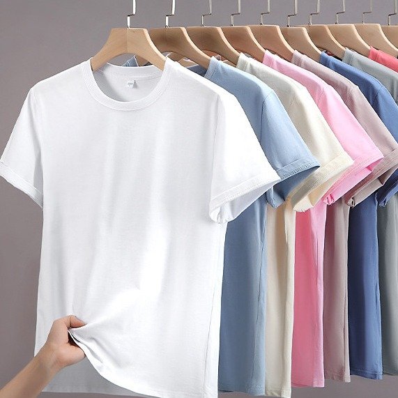 Summer 200GSM Cotton Short Sleeve T-shirt Casual Loose Couple Mercerized Cotton Ice White Men's T-shirt