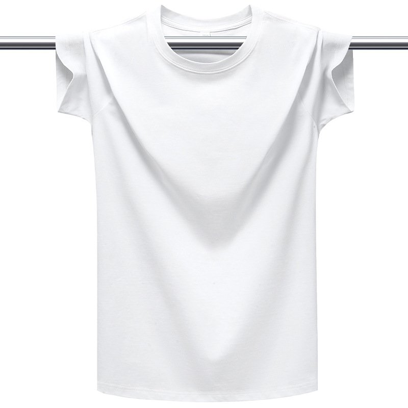 Summer 200GSM Cotton Short Sleeve T-shirt Casual Loose Couple Mercerized Cotton Ice White Men's T-shirt