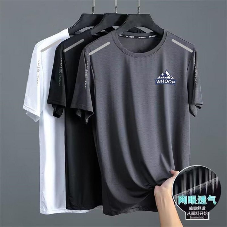 Hot selling summer men's quick drying ice silk short sleeved comfortable and versatile casual plus size T-shirt