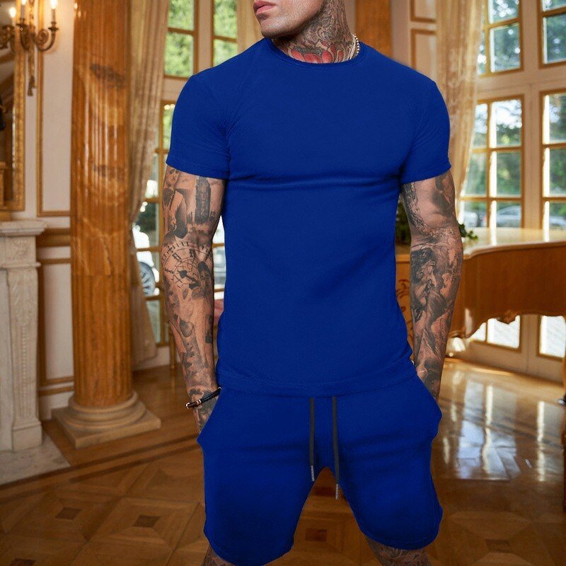 Mens 100% Cotton Sports Casual T-shirt O-Neck Short Set Quick Dry Light Plain Dyed round Collar Slim Fit with Tight Arm Black