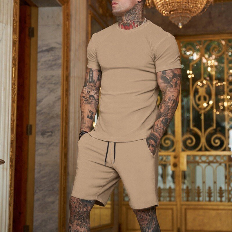 Mens 100% Cotton Sports Casual T-shirt O-Neck Short Set Quick Dry Light Plain Dyed round Collar Slim Fit with Tight Arm Black