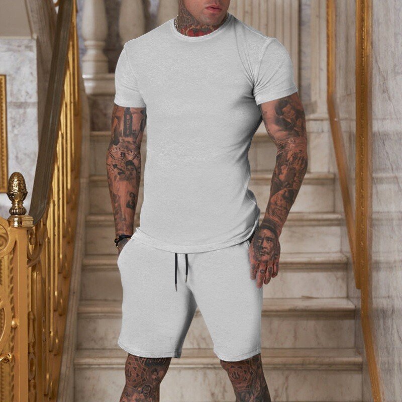 Mens 100% Cotton Sports Casual T-shirt O-Neck Short Set Quick Dry Light Plain Dyed round Collar Slim Fit with Tight Arm Black
