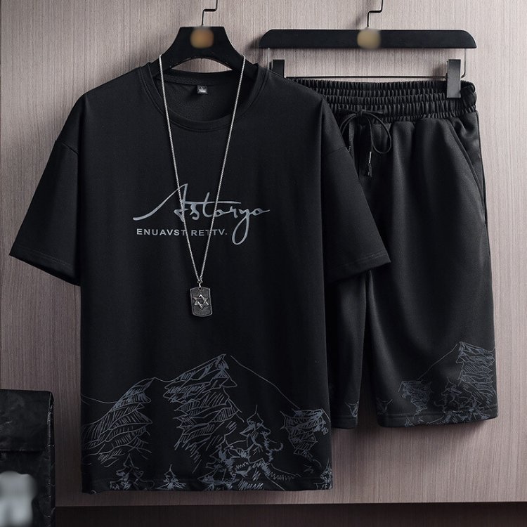 Men's T Shirt And Short Set Summer Short Sleeve Tops And Pants Suits Thin, crisp and breathable Casual Running Set Fashion