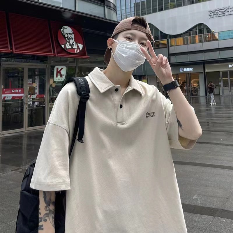 High Quality semi-sleeve Polo T shirt Blank White Custom Printing Graphic Oversized Heavy Cotton Plain Heavyweight Men's T-shirt